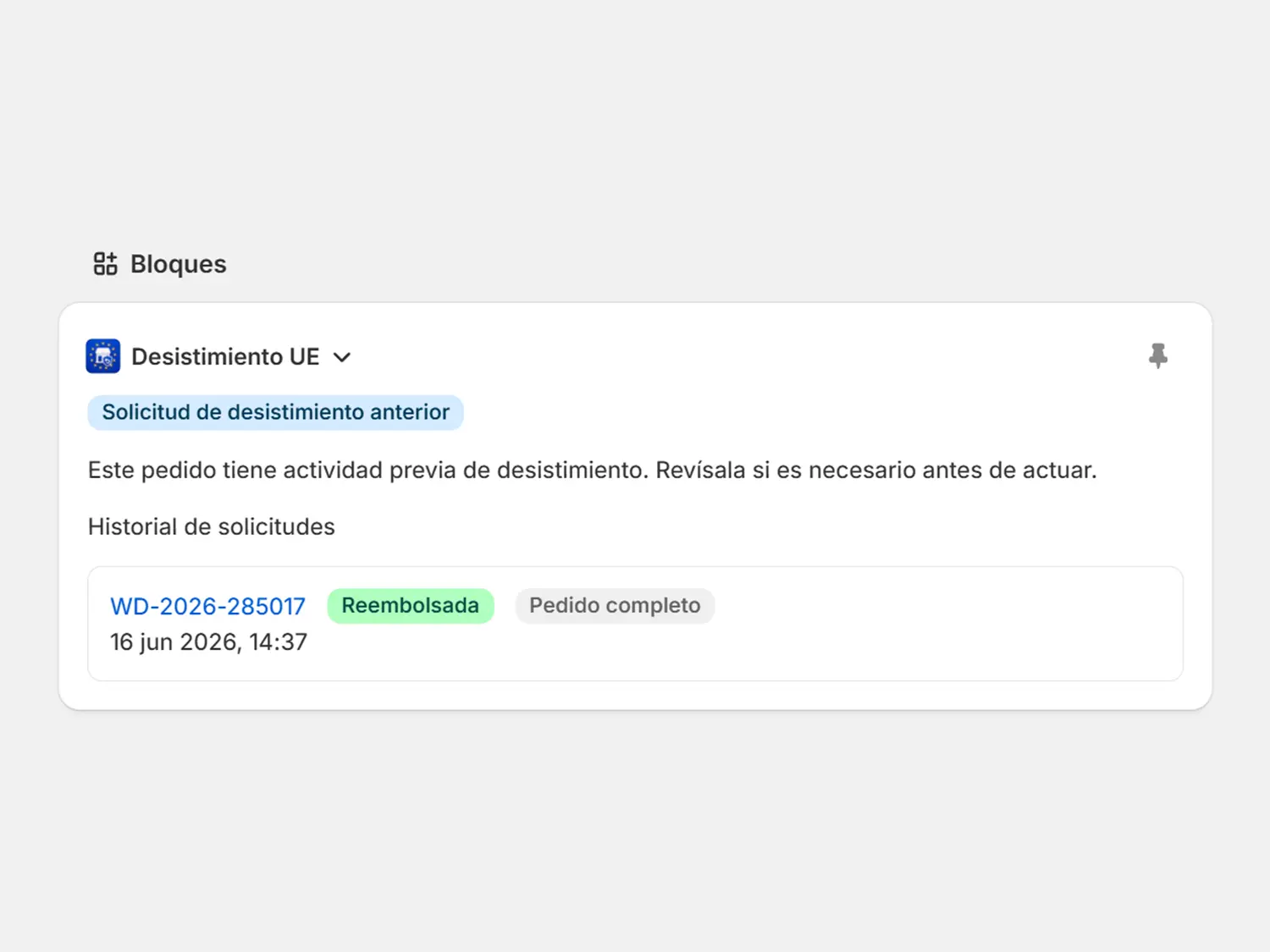 Screenshot of the Shopify order block